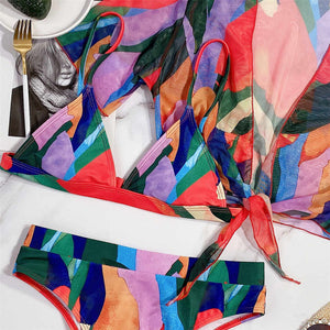 colorful three piece swimsuit set 