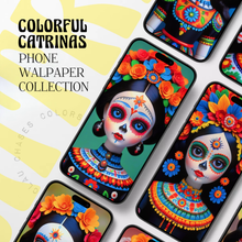 Load image into Gallery viewer, colorful catrinas phone wallpapers lockscreen ios dia de los muertos art