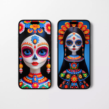 Load image into Gallery viewer, colorful catrinas phone wallpapers lockscreen ios dia de los muertos art